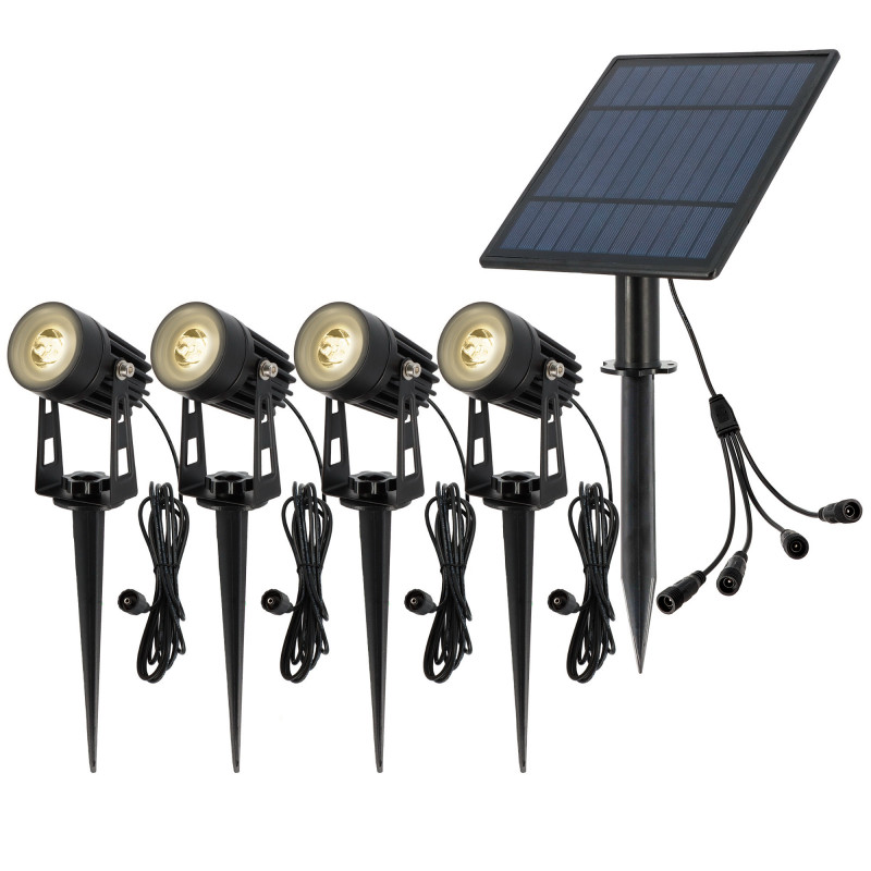 Spots solaires LED avec piquets X4 - Câble 3M - Éclairage Exterieur Solaire pour Jardin et Chemin - Orientable - Étanche IP44