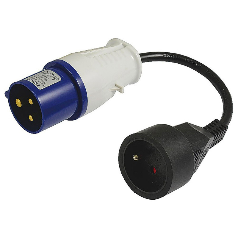 Adaptateur pour caravane 2 phases et terre avec Câble 0,3x1.5 mm