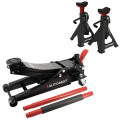 Pack BEST LEVAGE SURBAISSÉ Cric pro hydraulique roulant surbaisse 2 t double pompe et chandelles voiture à crémaillère