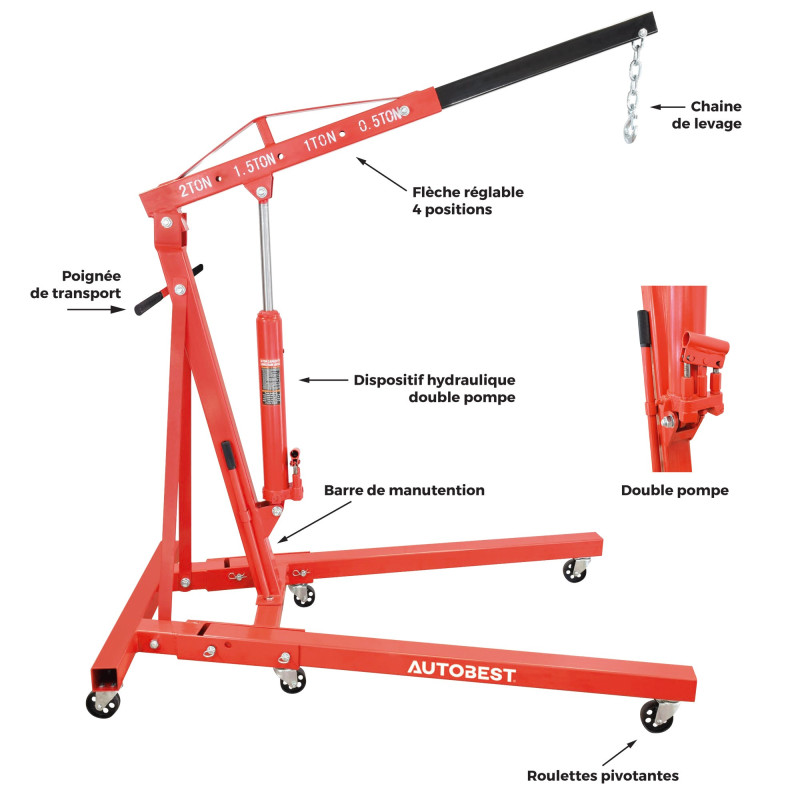 Grue d'atelier pliante - 2 tonnes