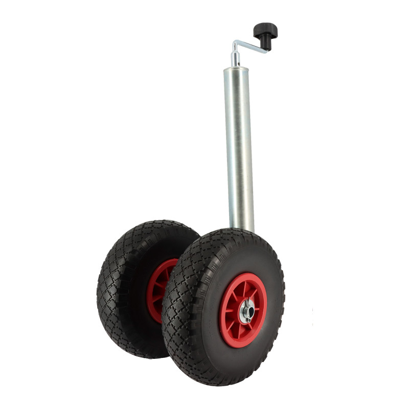 Roue Jockey double - Tube métal 48mm - Pneus increvable 260x85mm  - Pour caravane et remorque