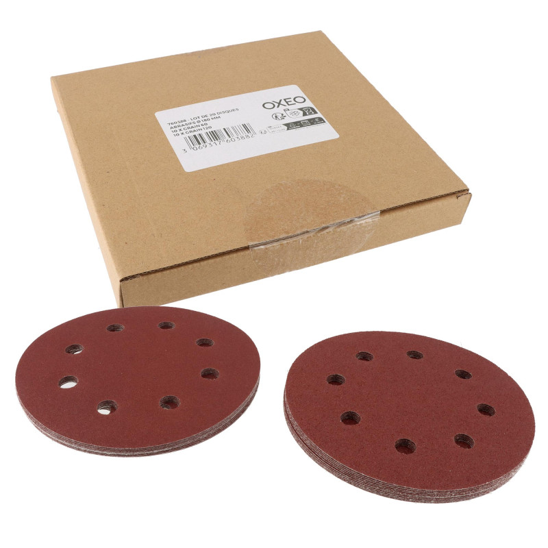 Lot de disques abrasifs diamètre 180mm - 10 disques grain 60 - 10 disques grain 120 - Disques pour ponceuse murale OXEO