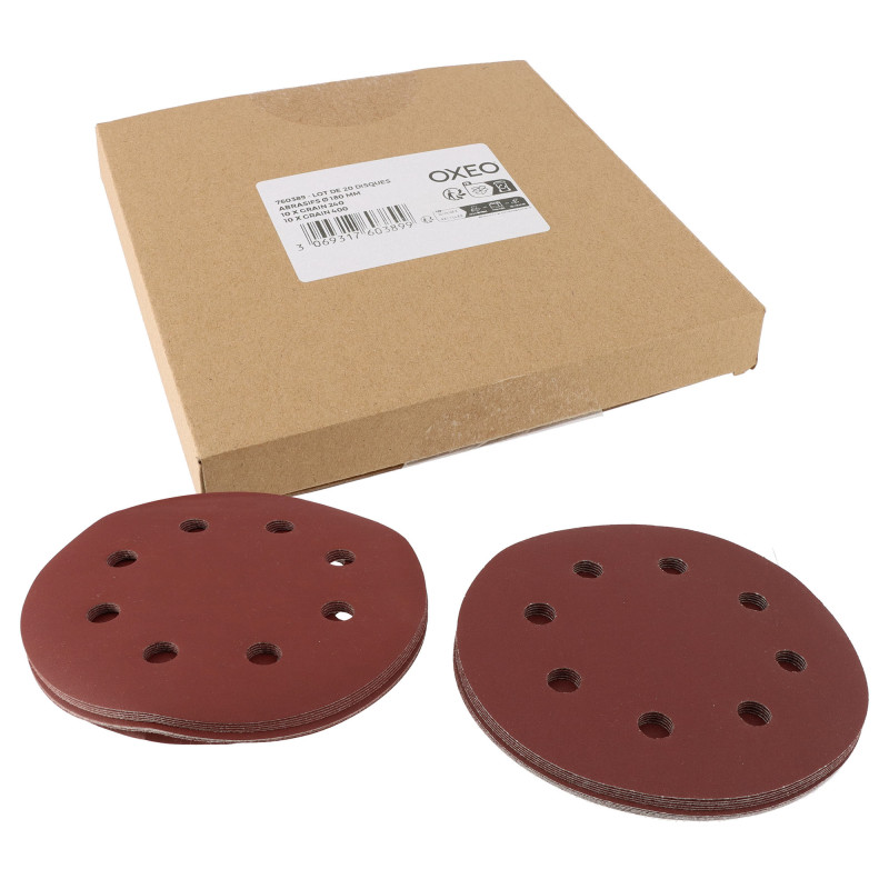 Lot de disques abrasifs diamètre 180mm - 10 disques grain 220 et 10 disques grain 400 - disques pour ponceuse murale OXEO