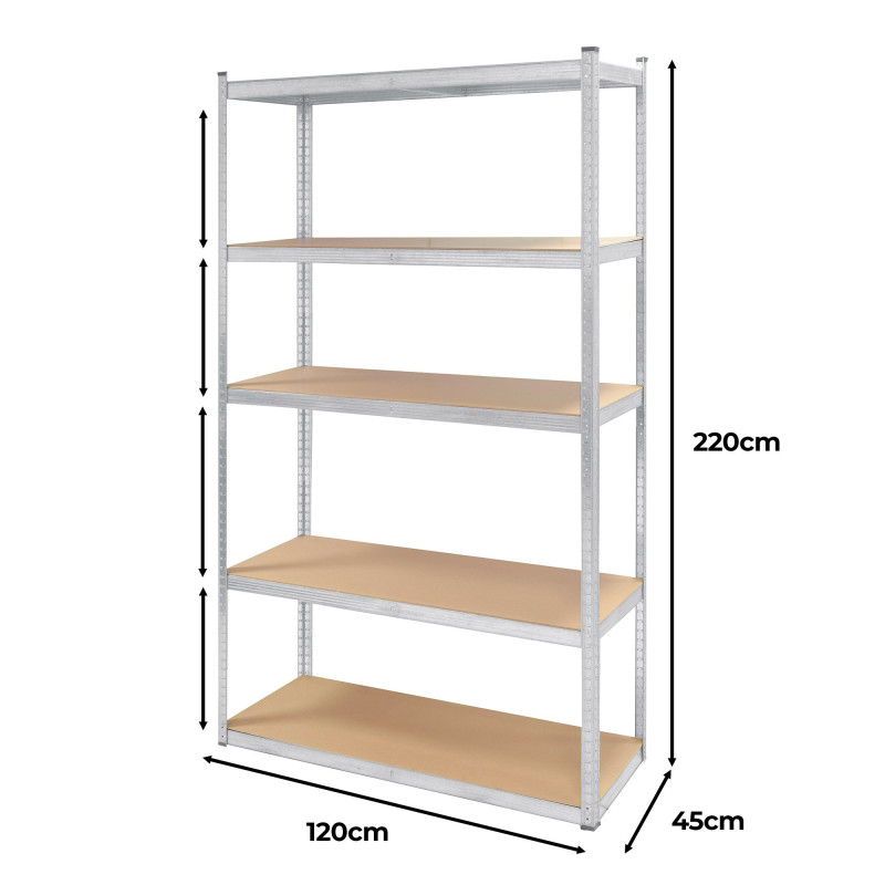 Lot de 4 étagères métal XXL grand modèle - Hauteur 2M20 Largeur 1m20 - charges très lourdes - 5 plateaux - 1325 Kg