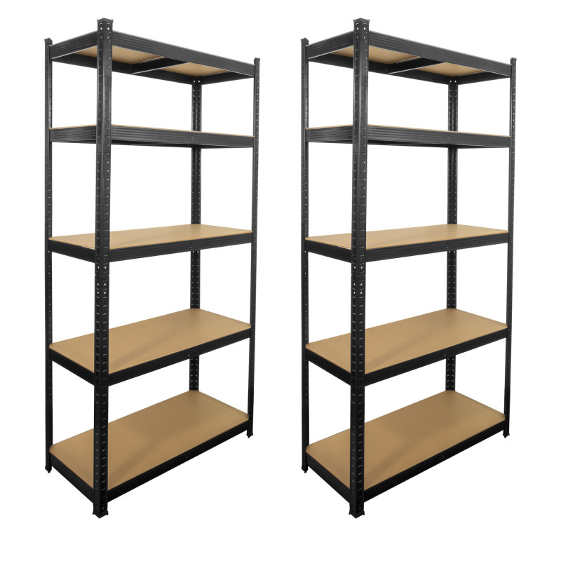 Lot de 2 étagères modulables charges lourdes noire - métal - 5 plateaux - 875 Kg - 180 x 90 x 40cm - rangement garage atelier