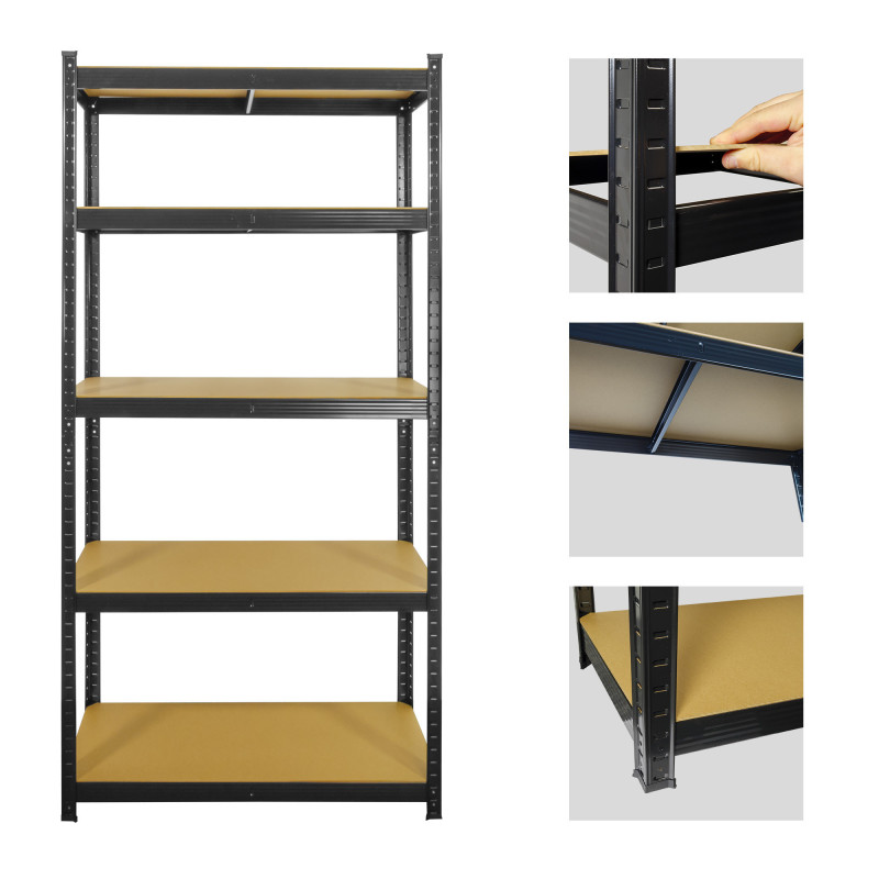 Lot de 2 étagères modulables charges lourdes noire - métal - 5 plateaux - 875 Kg - 180 x 90 x 40cm - rangement garage atelier