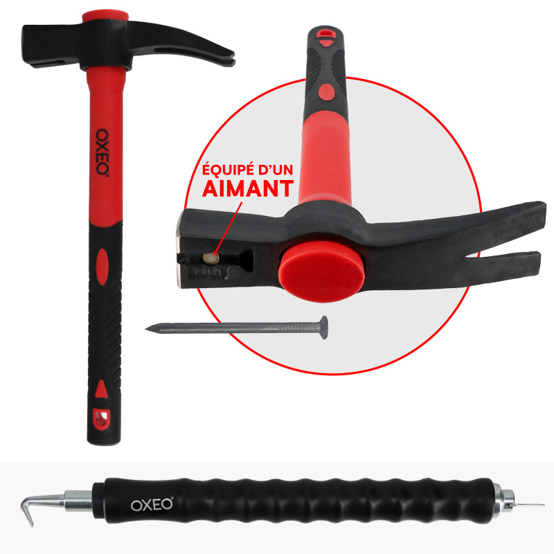 Kit 11 outils maçonnerie - 4 truelles - Taloche - platoir - Auge 10L - Fer à bordure - Torsadeuse fil de fer - Marteau - Burin