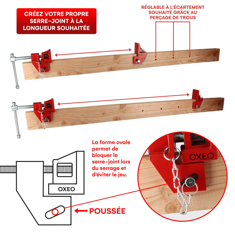 Têtes de serre joint dormant X2 - En fonte - pour bois 27mm - Système auto serrant - Adaptable à la longueur souhaitée