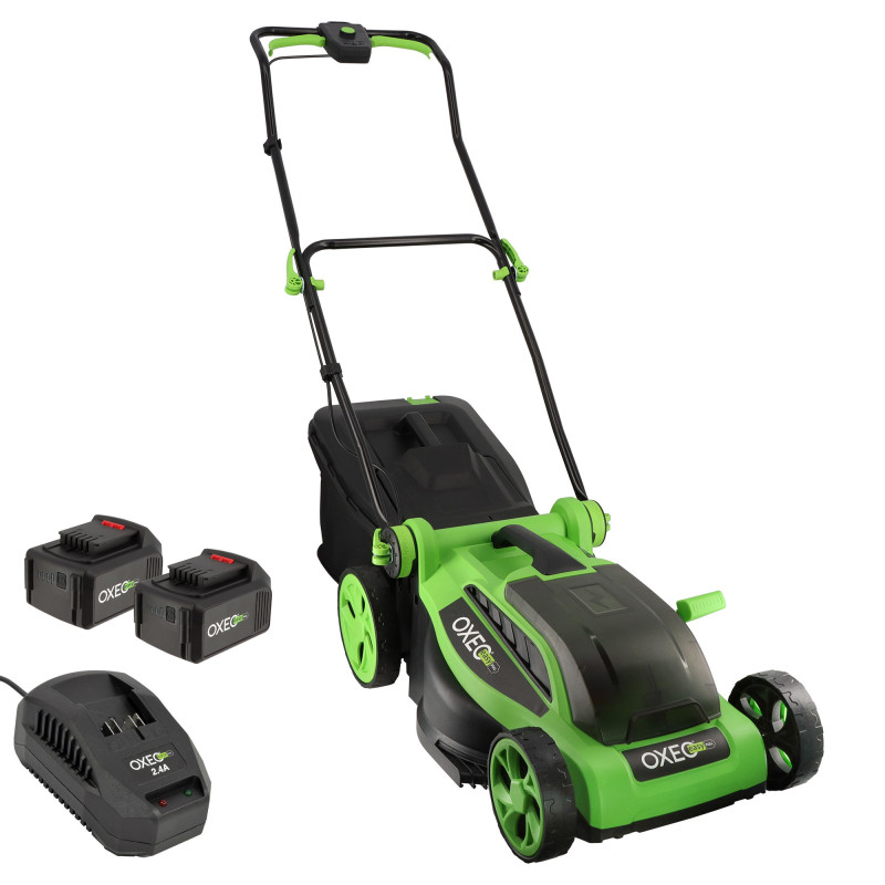 Tondeuse à gazon sans fil batterie 18V - Largeur 38cm Hauteur de coupe 25-65mm - Surface 500m² - 2 Batteries grande capacité 4Ah