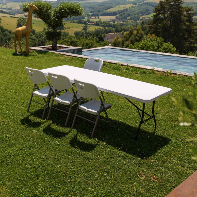 Table pliante jardin Multifonction - Longueur 244 cm - Grande capacité - 10 places - Pique-nique - salle des fêtes - Poignée