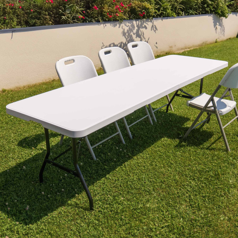 Table pliante jardin Multifonction - Longueur 244 cm - Grande capacité - 10 places - Pique-nique - salle des fêtes - Poignée