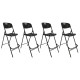 Lot de quatre chaises de bar pliantes noires - Ht 120cm - Chaises hautes pliantes - Cadre en acier - avec dossier et repose pied