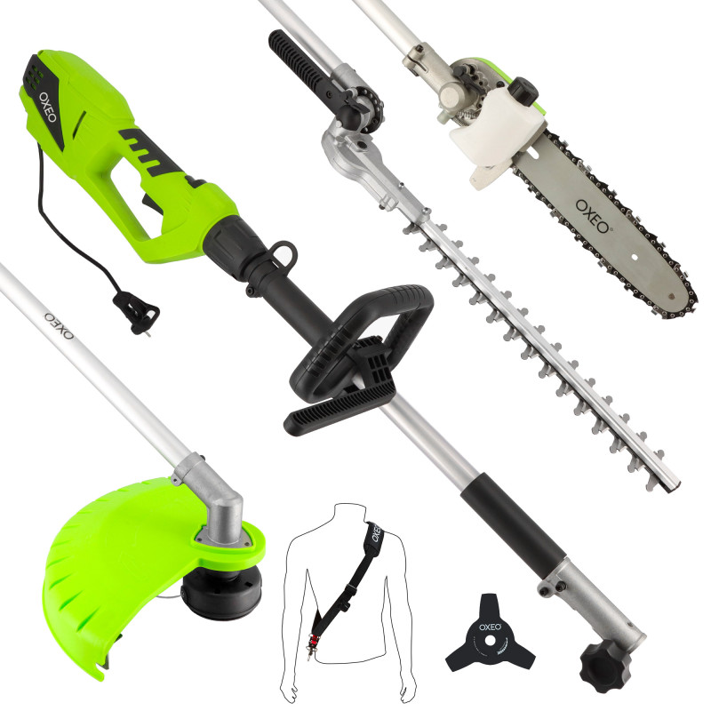 Outil Multifonction électrique 900W -Taille haie - Élagueuse - Débroussailleuse Coupe-bordure - Rallonge 50cm - 2 têtes de coupe