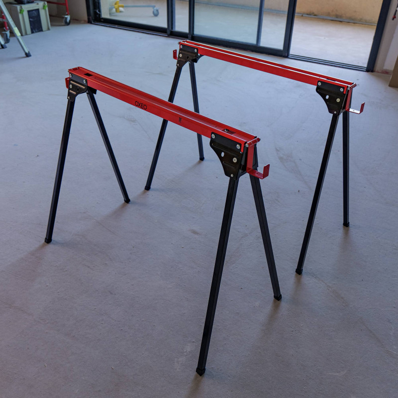 Lot de 2 tréteaux pliables léger - Capacité 760kg - Métal - Tréteaux pour atelier et chantier - Largeur 86cm - Ht 79cm