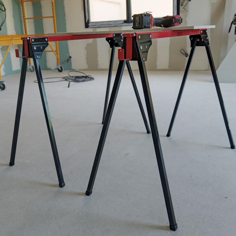 Lot de 2 tréteaux pliables léger - Capacité 760kg - Métal - Tréteaux pour atelier et chantier - Largeur 86cm - Ht 79cm
