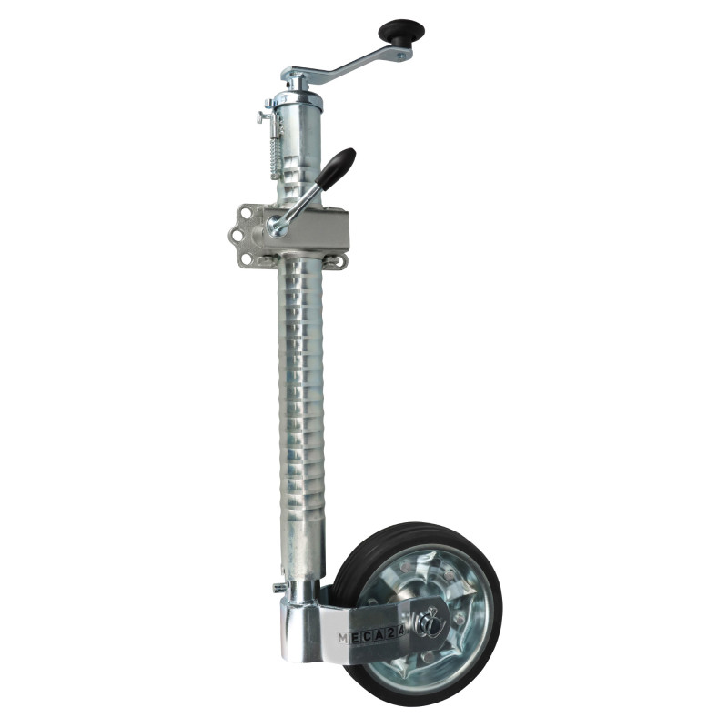 Roue jockey renforcée 48mm - Tube nervuré - Bride fixation renforcé 48mm - Remorque - Goupille de verrouillage anti dévissage
