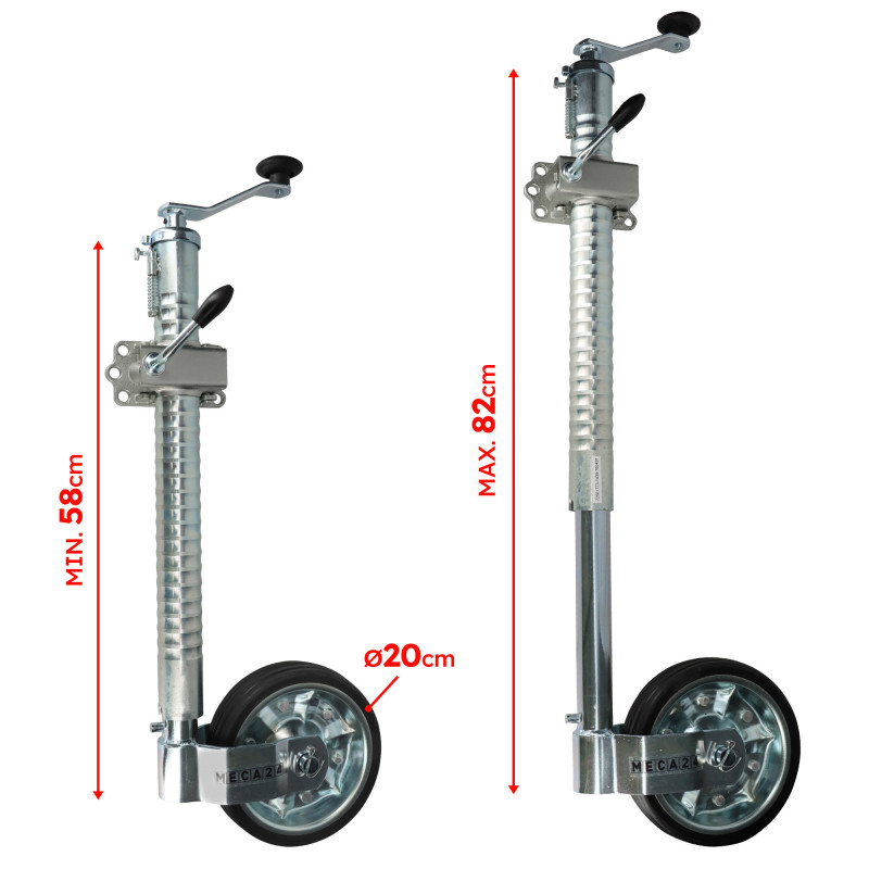 Roue jockey renforcée 48mm - Tube nervuré - Bride fixation renforcé 48mm - Remorque - Goupille de verrouillage anti dévissage