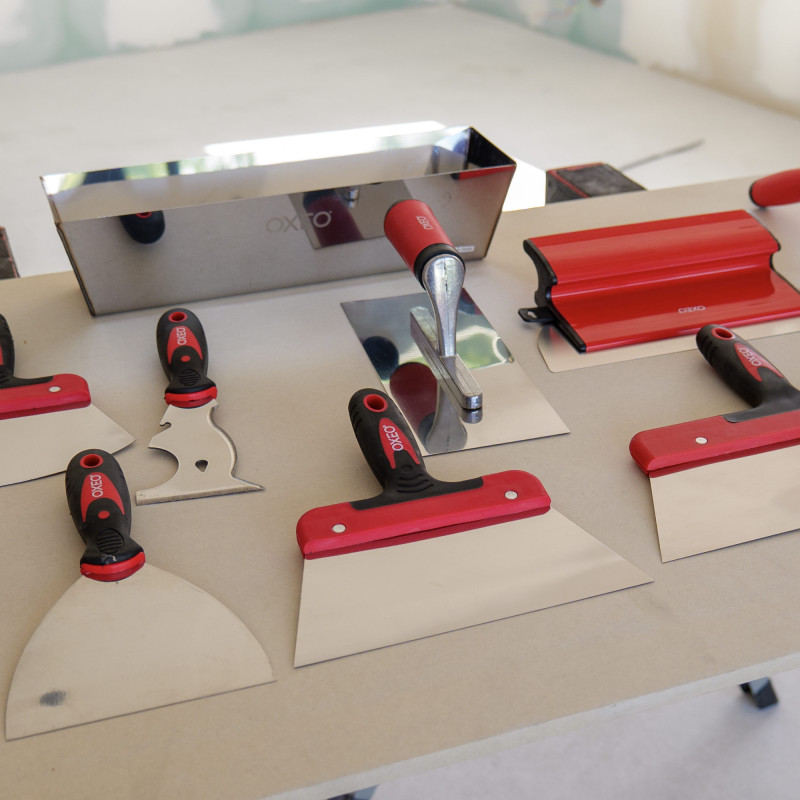 Kit outils plâtrier - 11 outils - Acier inoxydable - idéal bande à joint - Bac - Couteaux - Platoir - Spatules -Truelles d’angle