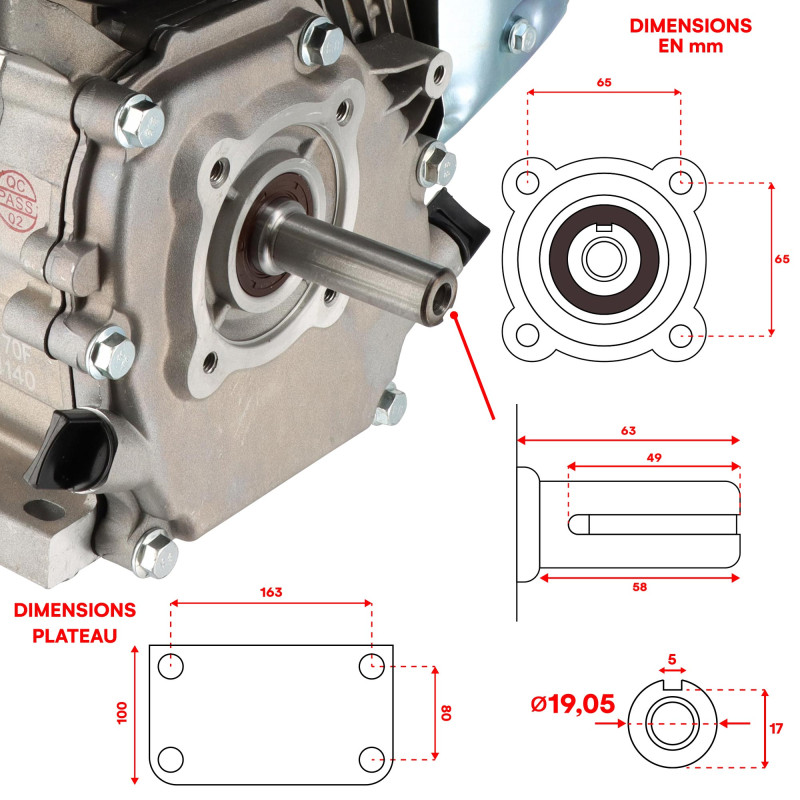 Moteur thermique 4 temps 7CV - 210cm³ - Moteur OHV monocylindre arbre 19.05mm - 3600 tr/min - Alerte huile - Refroidissement air